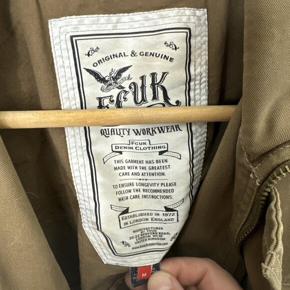 FCUK Men M Cargo Tac Jacket Coat Army Green Canvas Utility - Picture 10 of 11